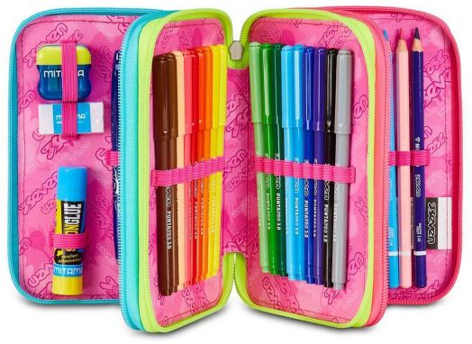 Ученически несесер Seven Write Down Fluo с три отделения, пълен