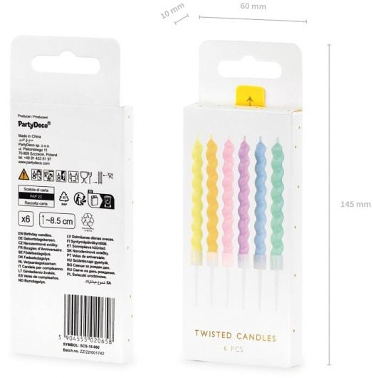 Свещи за рожден ден PartyDeco - Къдрави, 6 бр.