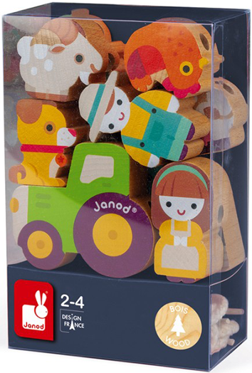 Дървена игра за нанизване Janod - Ферма