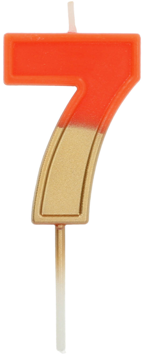 Свещ за рожден ден Folat - Цифра 7, оранжева и златна