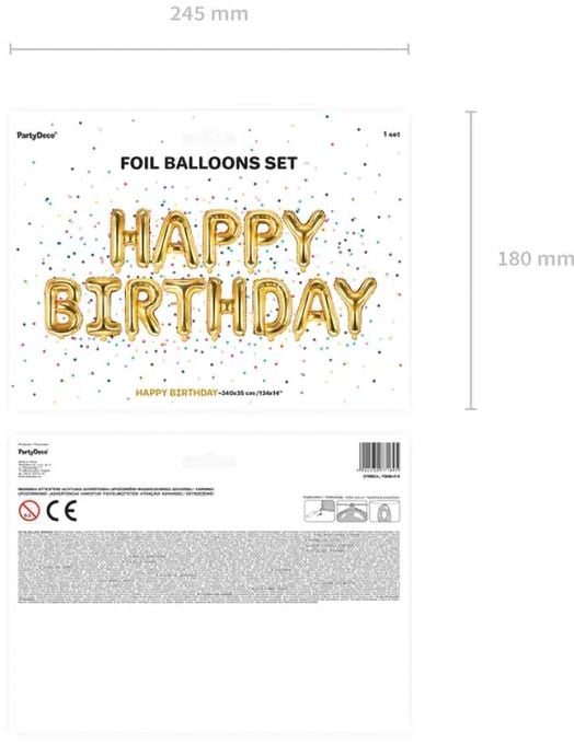 Фолиев балон PartyDeco - Happy Birthday, златен