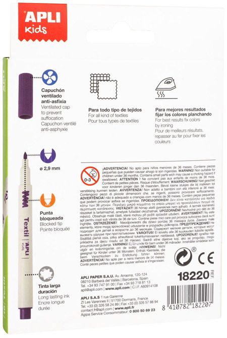 Комплект маркери за текстил Apli Kids, 10 цвята