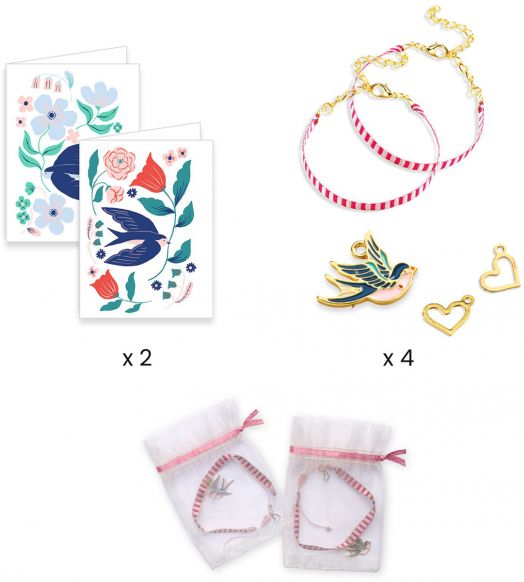 Креативен комплект Djeco: Направи си гривни - Птици