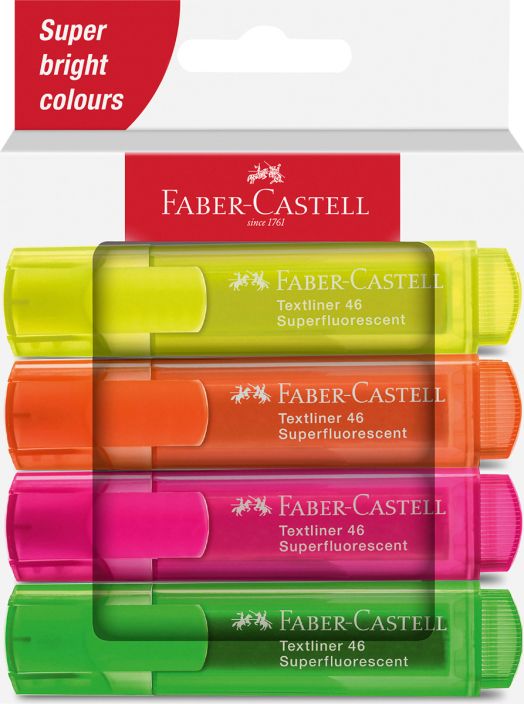 Комплект текстмаркери Faber-Castell, 4 неонови цвята