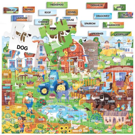 Двустранен пъзел Headu - Първи 100 английски думи, Ферма