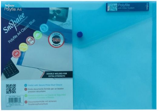 Папка с копче Snopake за училище, формат А4, синя