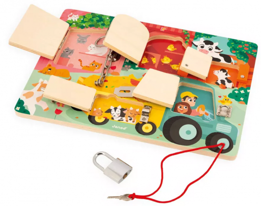 Дървена дъска с катинари Janod - Фермата