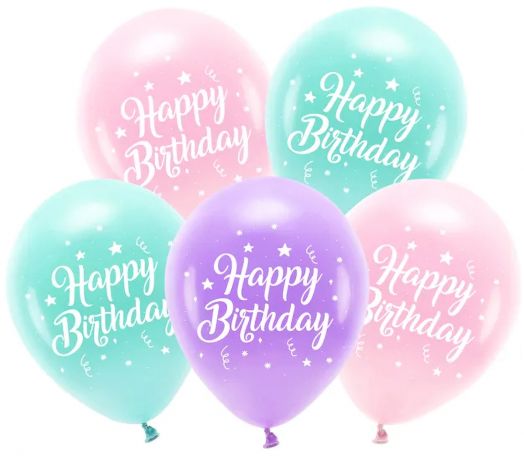 Комплект балони PartyDeco с надпис Happy Birthday, 26 см. розови