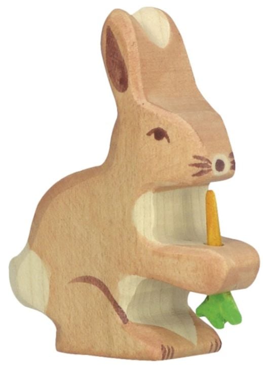 Дървена фигурка Holztiger - Заек с морков