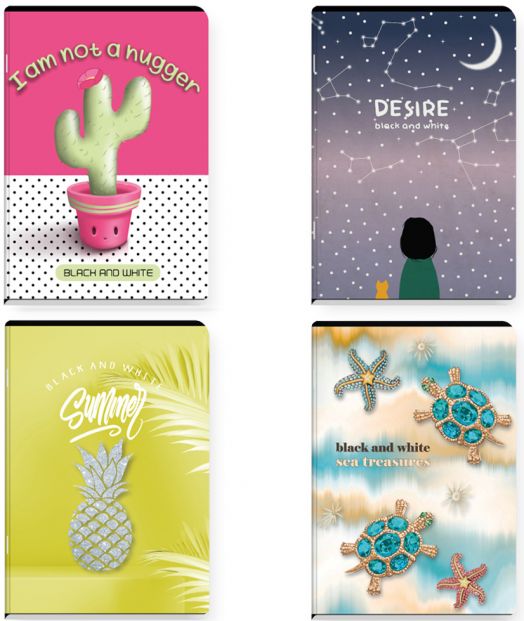 Тетрадка Black & White Shine А5, 60 листа - широки редове