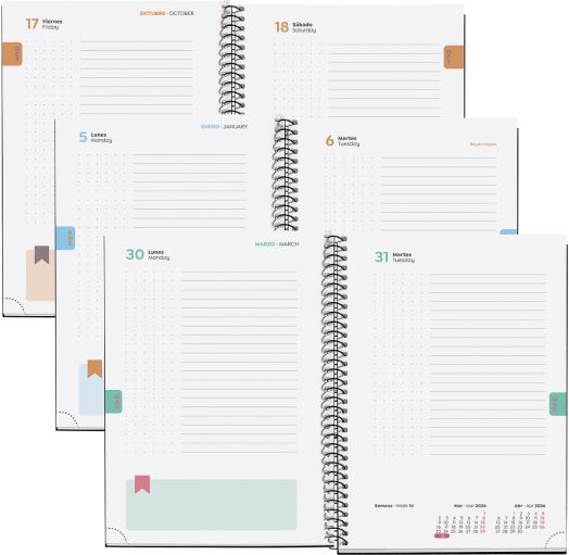 Тефтер - органайзер Miquelrius Daisies от септември 2025 до юни 2026 г., ден на страница