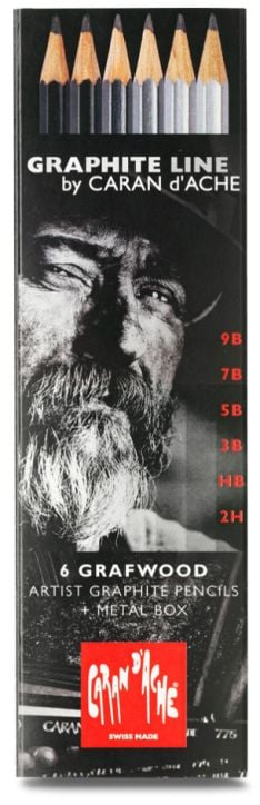 Комплект моливи в метална кутия Caran d'Ache Grafwood, 6 бр.