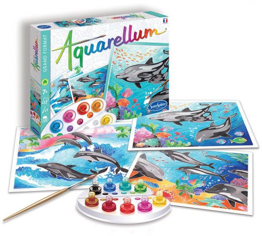 Комплект за оцветяване с акварелни бои - Делфини