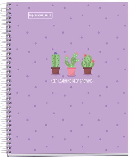 Тетрадка Miquelrius Cactus A5 със спирала, 80 листа, малки квадратчета, лилава