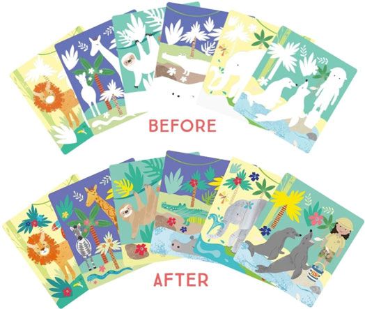 Тефтер за оцветяване с вода Floss & Rock, Magic Colour-in pad, Jungle - Диви животни