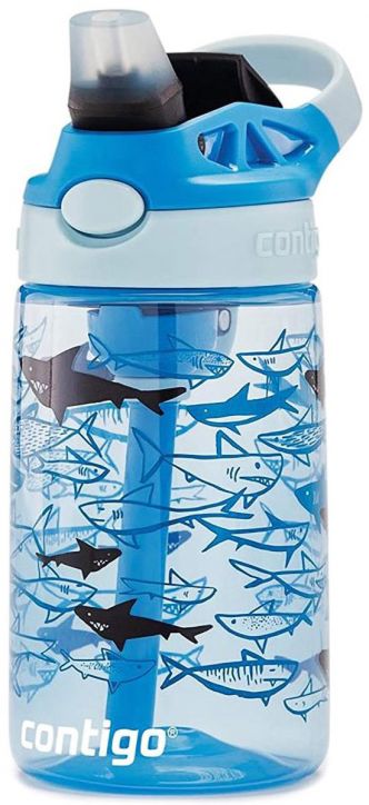 Детска бутилка за вода Contigo Gizmo Flip с акули, 420 мл. - размер 17 x 7.6 см.