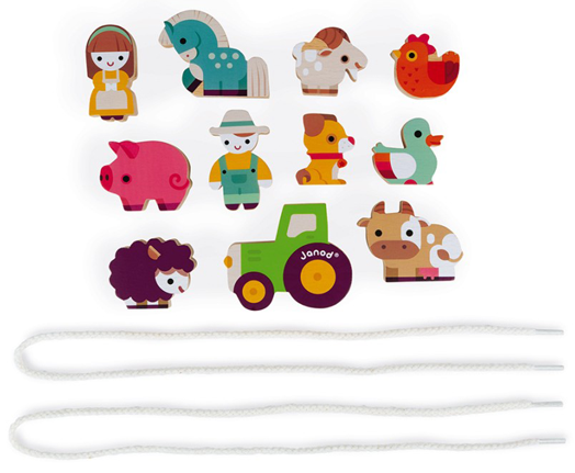 Дървена игра за нанизване Janod - Ферма