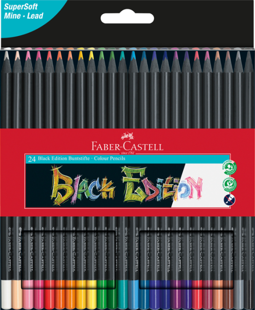 Комплект цветни моливи Faber-Castell Black Edition, 24 цвята