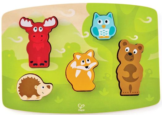 Дървен пъзел Hape - Пипни и разпознай горски животни