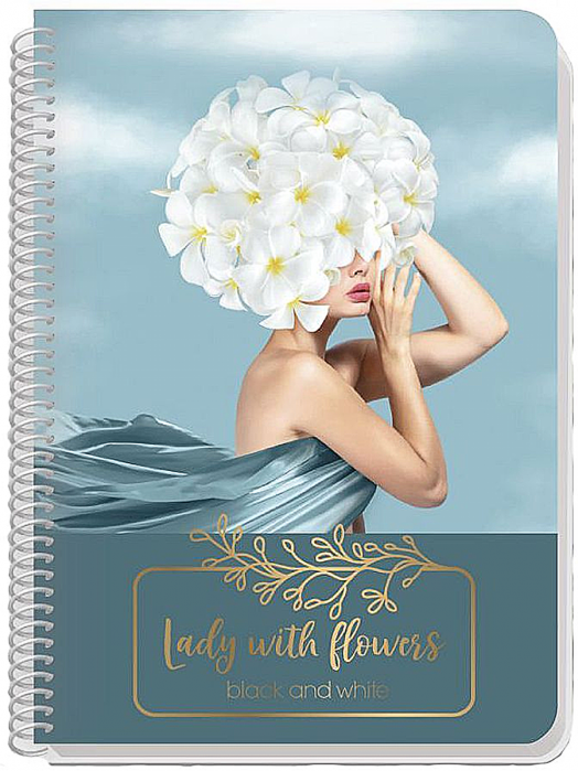 Тетрадка Black & White Lady With Flowers B5 със спирала, 60 листа, широки редове