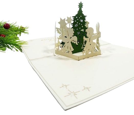 Поздравителна картичка Kiriori Елха с ангелчета