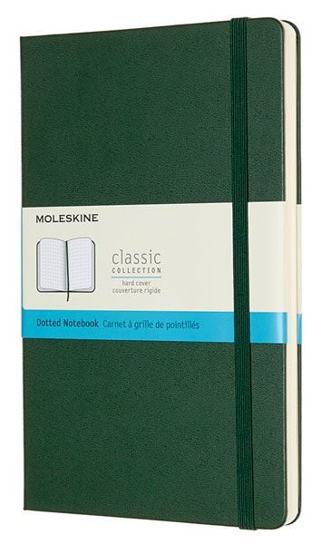 Класически лавровозелен тефтер Moleskine Classic Myrtle Green Dotted с твърди корици и листа на точки