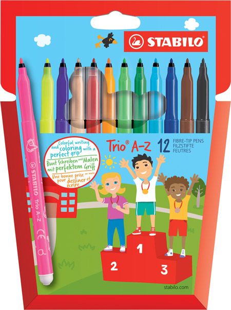 Комплект флумастери Stabilo Trio A-Z, 12 цвята