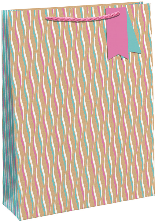 Подаръчна крафт торбичка Eurowrap - Шарени вълни, средна