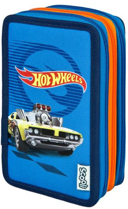 Ученически несесер Hot Wheels с три отделения, пълен