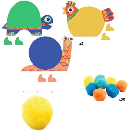 Направи сам колажи с помпони Djeco - Пухкави животни