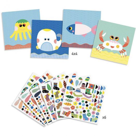 Творчески комплект със стикери Djeco - Забавни морски обитатели