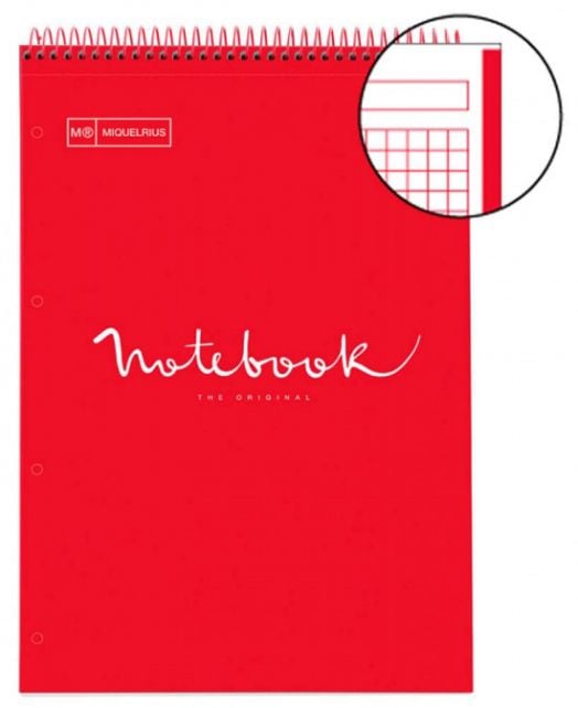 Бележник Miquelrius Reporter Emotions А4 със спирала, 80 листа на малки квадратчета, червен