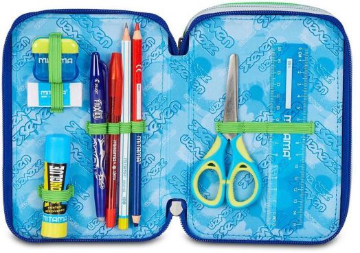 Ученически несесер Seven Write Down Green с три отделения, пълен