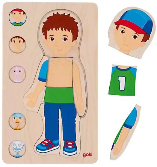 Дървен пъзел Goki - Скрита антомия, момче