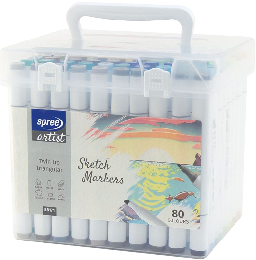 Двувърхи маркери Spree Artist Sketch, 80 цвята, в кутия