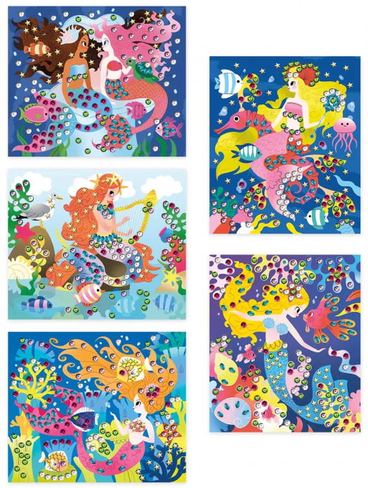 Творчески комплект Janod - Мозайка с пайети, русалки