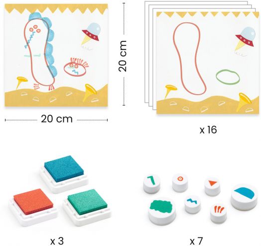 Креативен комплект Djeco: Направи картини с печати, Чудовища