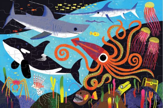 Детски светещ пъзел Mudpuppy: Океански хищници, 100 части