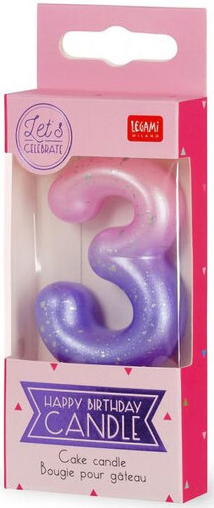 Свещ за рожден ден Legami - Цифра 3, розова
