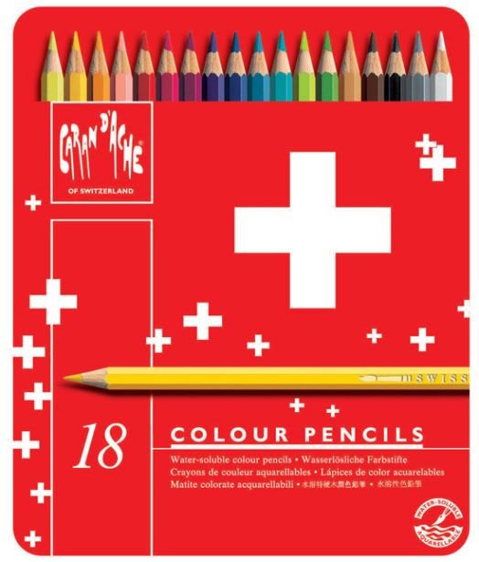 Комплект цветни моливи Caran d'Ache Swisscolor в метална кутия, 18 цвята