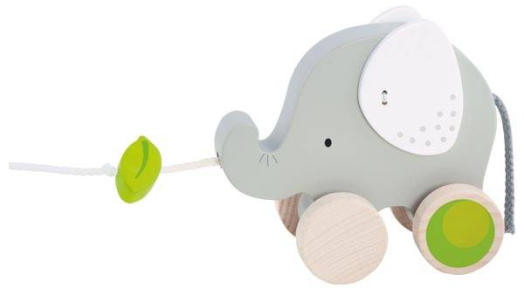 Дървена играчка за дърпане Goki - Сиво слонче