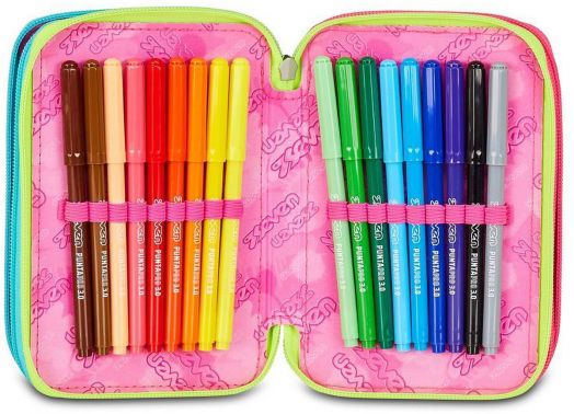 Ученически несесер Seven Write Down Fluo с три отделения, пълен