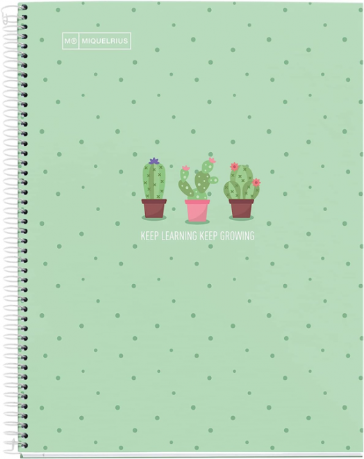 Тетрадка Miquelrius Cactus A4 със спирала, 80 листа, малки квадратчета, мента