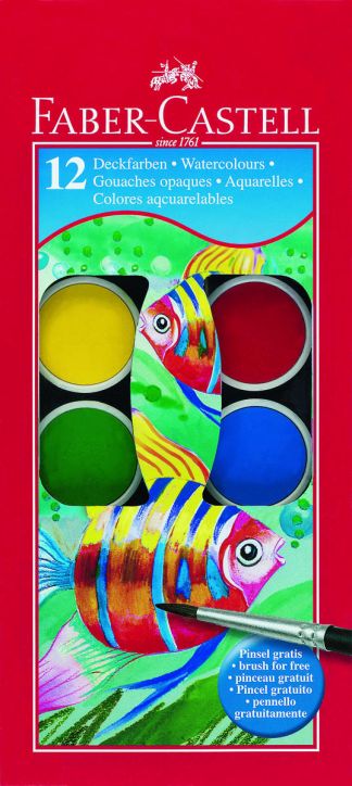 Акварелни бои Faber-Castell, 12 цвята - голяма кутия