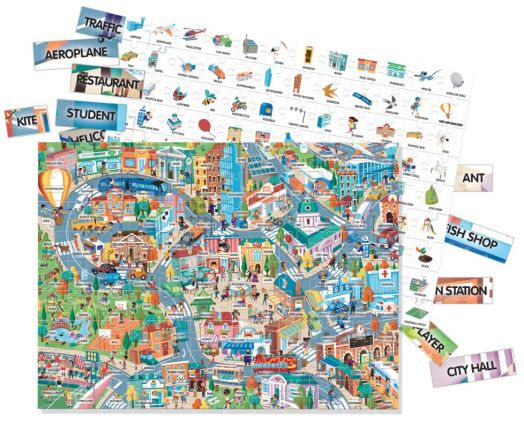Двустранен пъзел Headu - Първи 100 английски думи, Град
