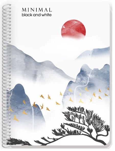 Тетрадка Black & White Minimal A5 със спирала и 2 теми, 100 листа - широки редове