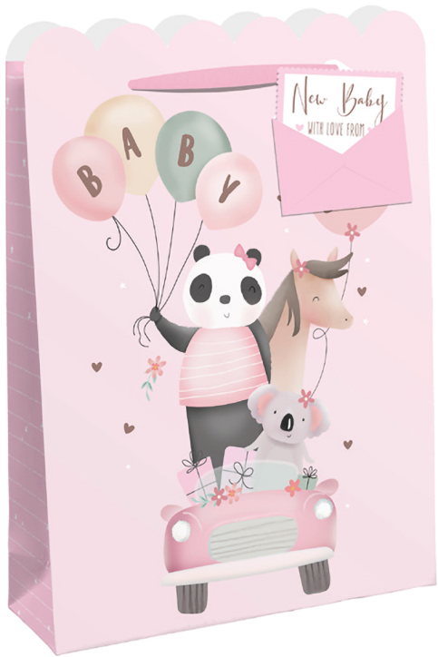 Подаръчна торбичка Eurowrap - Baby Girls Car, средна