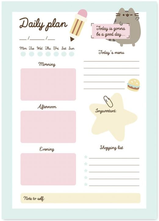 Блок - пад за бележки Grupo Erik Pusheen The Cat A5, 52 листа - Daily Plan