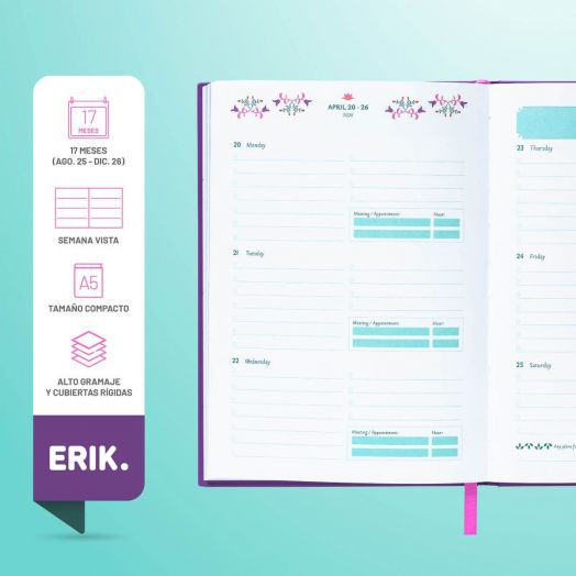 Седмичен планер Grupo Erik Folk Nordico за 17 месеца - август 2025 / декември 2026 година