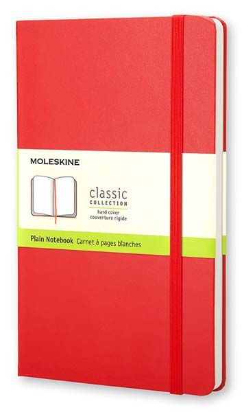 Джобен червен тефтер Moleskine с твърди корици, нелинирани страници